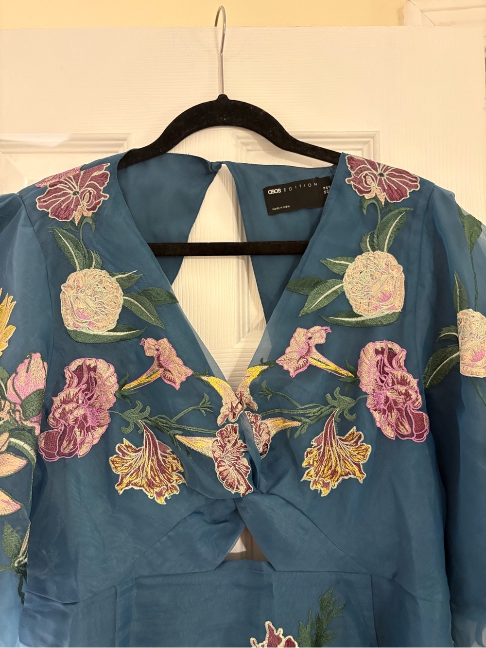 ASOS Teal Blue Floral Embroidered Midi Dress - Picture 3 of 5